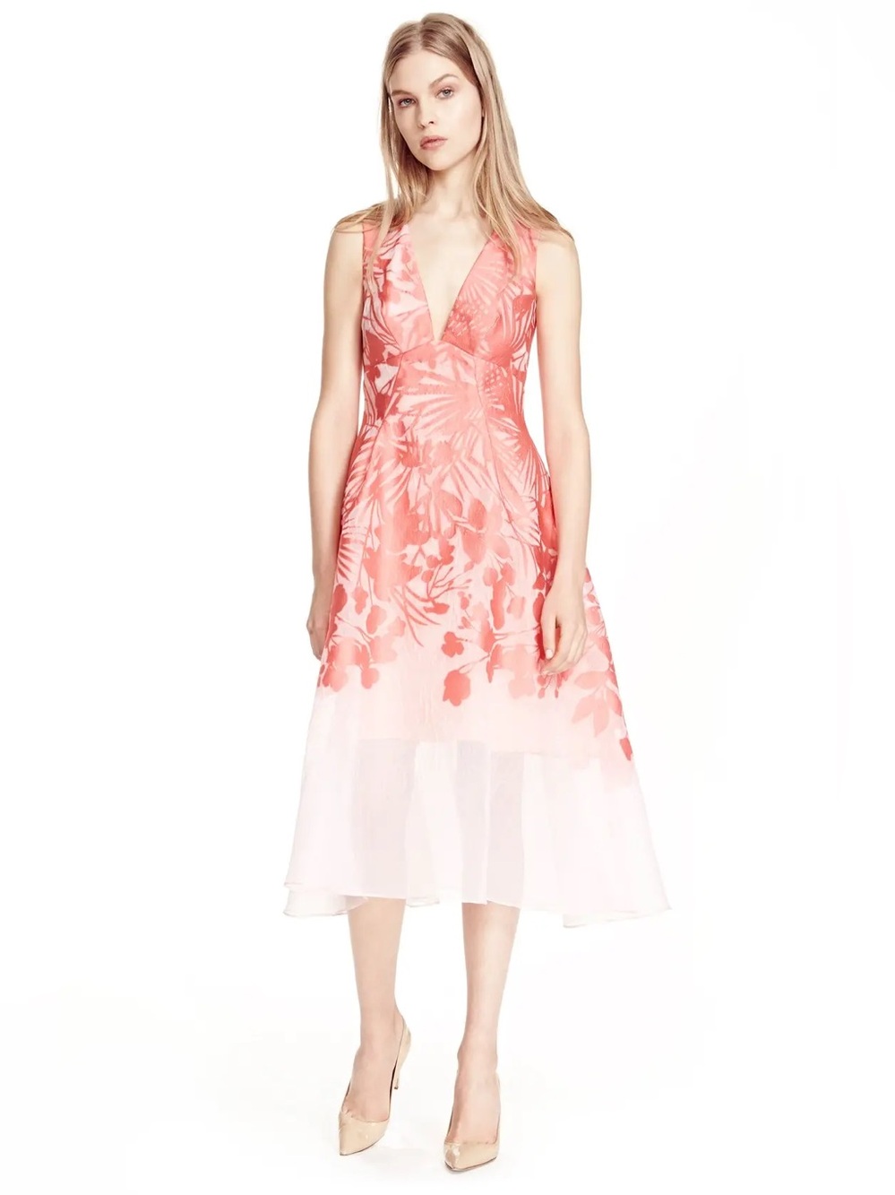 Lela Rose floral boarder fil coupe v-neck dress size 6
